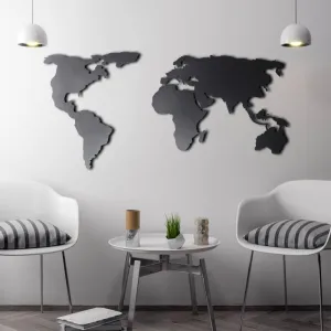 Mapa sveta na stenu, 60 x 120 cm, čierny kov