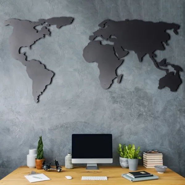 Mapa sveta na stenu, 60 x 120 cm, čierny kov