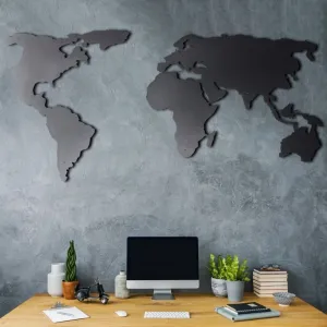 Mapa sveta na stenu, 60 x 120 cm, čierny kov
