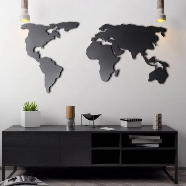 Mapa sveta na stenu, 60 x 120 cm, čierny kov
