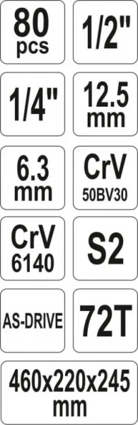Skrinka s náradím 1/2", 1/4" - 80 ks