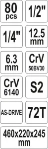 Skrinka s náradím 1/2", 1/4" - 80 ks