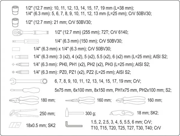 Skrinka s náradím 1/2", 1/4" - 80 ks