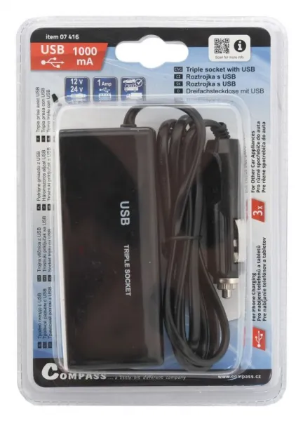 Roztrojka 12 / 24 V + USB 1000 mA