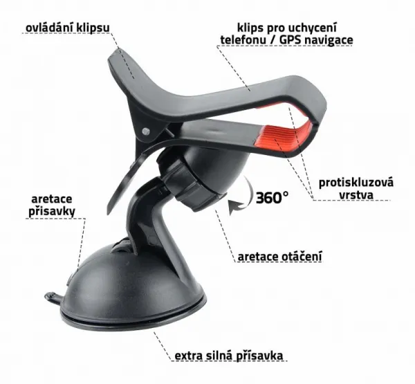 Držiak na telefón - GPS, na prísavku CLIPS
