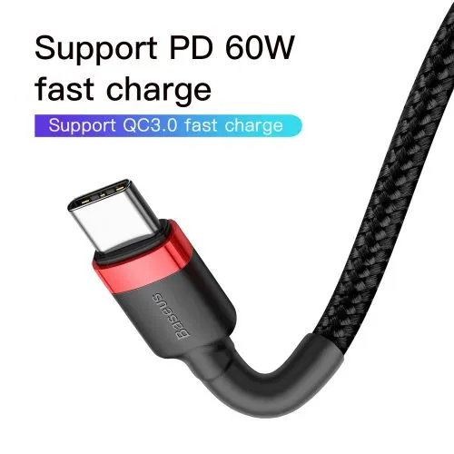 Kábel USB-C na USB-C PD Baseus Cafule PD 2.0 QC 3.0 60W 1m (čierny a červený) 018321