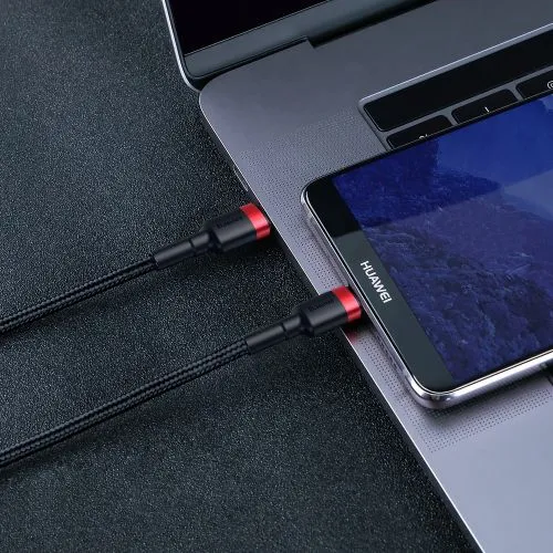 Kábel USB-C na USB-C PD Baseus Cafule PD 2.0 QC 3.0 60W 1m (čierny a červený) 018321