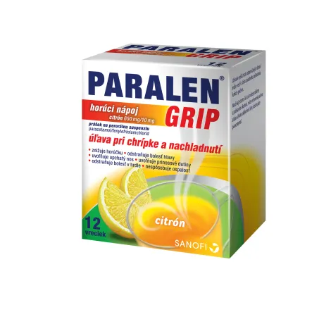 Paralen Grip horúci nápoj citrón  650 mg/10 mg 12 sáčkov