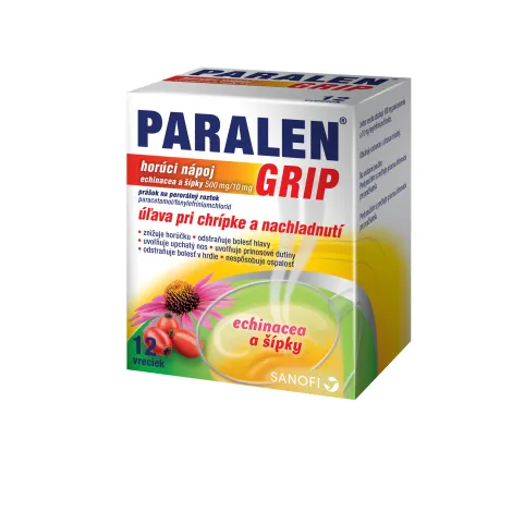 Paralen Grip horúci nápoj Echinacea a šípky 500 mg/10 mg  12 sáčkov