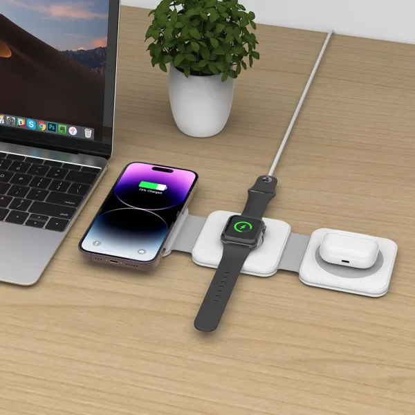 Tech-Protect QI15W-A24 Magnetická bezdrôtová nabíjačka MagSafe 3v1 - biela