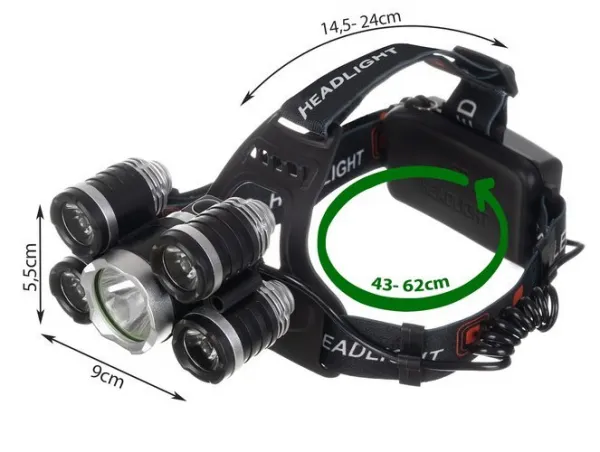 MG T6 čelovka 5x LED, čierna