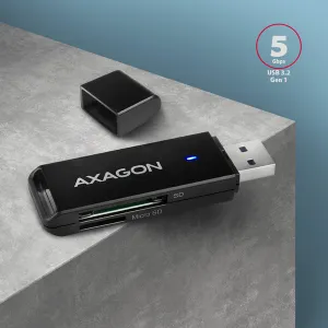 AXAGON CRE-S2N, USB-A 3.2 Gen 1 - čítačka kariet SUPERSPEED, 2-slotová a lun SD/microSD, podpora UHS-I