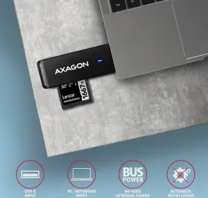 AXAGON CRE-S2N, USB-A 3.2 Gen 1 - čítačka kariet SUPERSPEED, 2-slotová a lun SD/microSD, podpora UHS-I