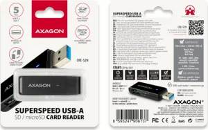 AXAGON CRE-S2N, USB-A 3.2 Gen 1 - čítačka kariet SUPERSPEED, 2-slotová a lun SD/microSD, podpora UHS-I