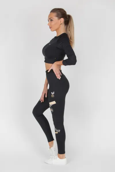 GoldBee Crop-Top s dlouhým rukávom BeClassic Black Velikost: M