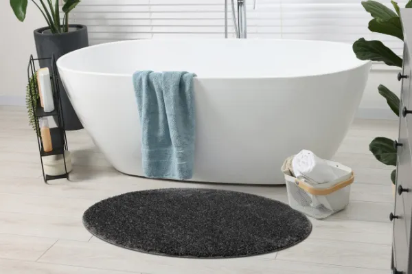 Kúpeľňový koberček SYNERGY glamour / lurex, sivý kruh
