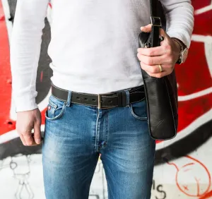 Prešívaný čierny opasok Paulo