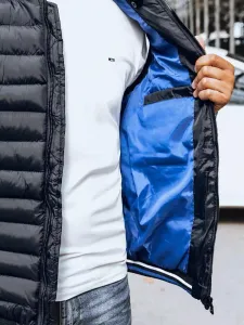 Trendová prešívaná pánska vesta s kapucňou modrá