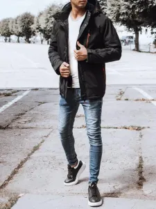 Štýlová zimná čierna bunda pre pánov