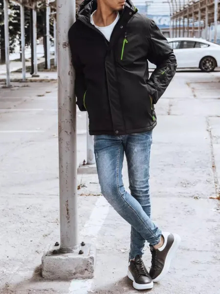 Štýlová zimná čierna bunda pre pánov