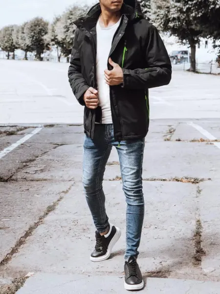 Štýlová zimná čierna bunda pre pánov