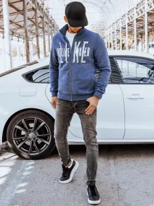 Pánska indigo mikina na zips bez kapucne
