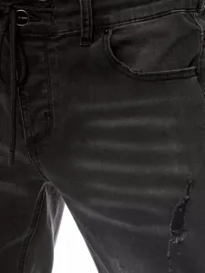 Pánske trendy čierne rifle s dierami