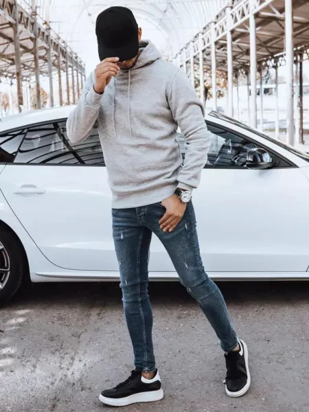Pánska svetlošedá originálna mikina s kapucňou