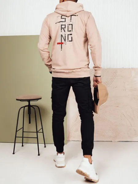 Trendy pánska mikina s kapucňou a s nápisom- béžová