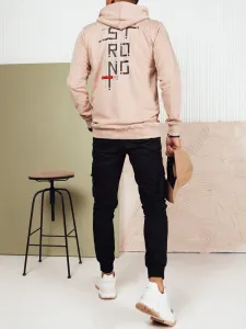 Trendy pánska mikina s kapucňou a s nápisom- béžová