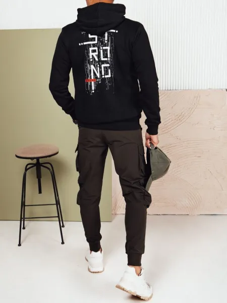 Trendy pánska mikina s kapucňou a s nápisom- čierna