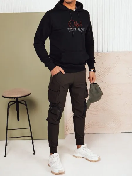 Trendy pánska mikina s kapucňou a s nápisom- čierna