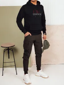 Trendy pánska mikina s kapucňou a s nápisom- čierna