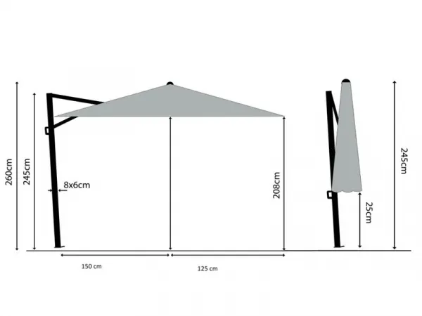 Colmar slnečník 250x250cm sivý