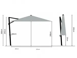 Colmar slnečník 250x250cm sivý