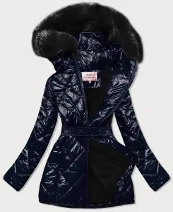 Lesklá dámska zimná bunda MODA756 tmavomodrá - L