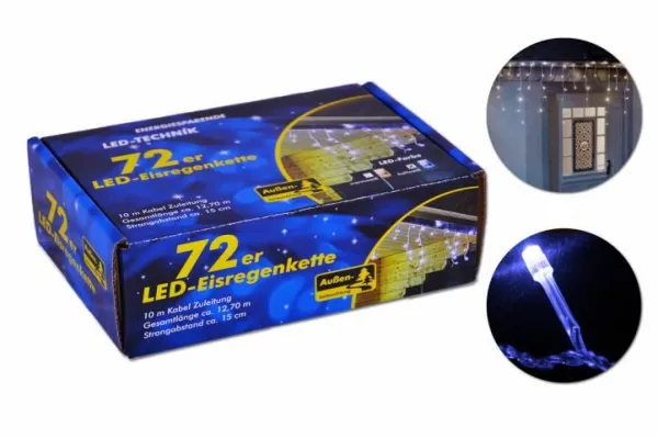 Nexos 212 Vianočný svetelný dážď - 2,7 m, 72 LED, studeno biely