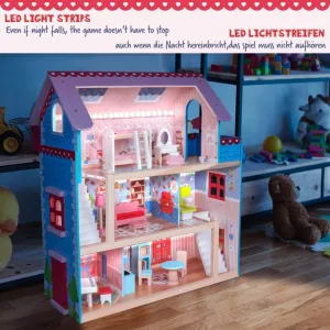 Drevený domček pre bábiky s LED svetlom, 60,5 x 71 x 32,5 cm