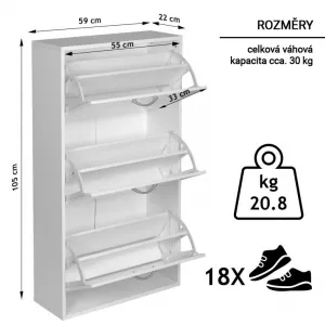 Miadomodo Výklopný botník biely - 59 x 105 x 22 cm