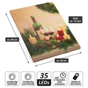 Nexos 86706 Nástenná maľba sviečky s vínom, 5 LED, 30 x 40 cm