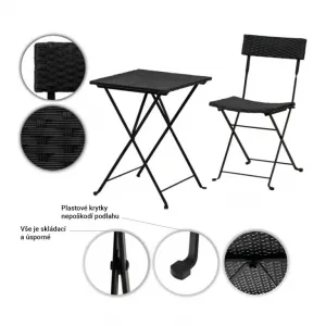 Stilista záhradný polyratanový set, čierny, 2 stoličky+stôl