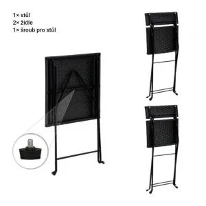 Stilista záhradný polyratanový set, čierny, 2 stoličky+stôl