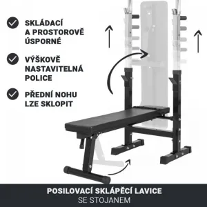 Nastaviteľná posilňovacia lavica s držiakom na činky, čierna