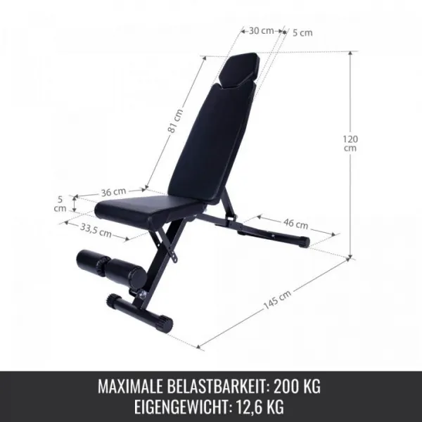 Gorilla Sports Skladacia posilňovacia lavica 145 x 46 cm, čierna