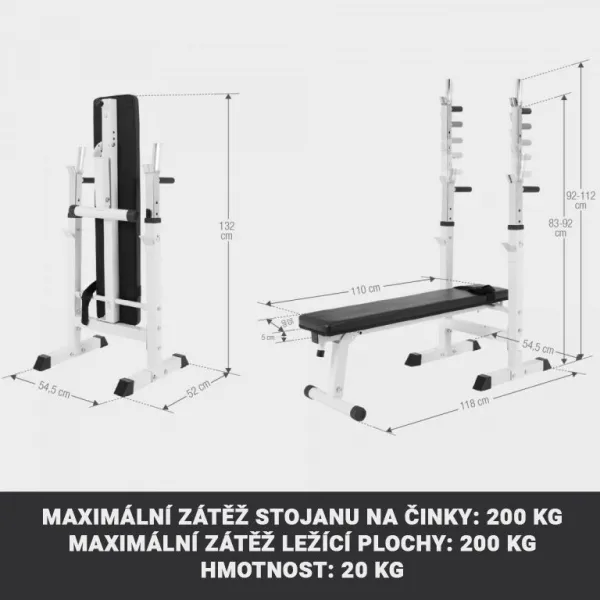 Gorilla Sports Posilňovacia sklápacia lavica so stojanom, biela