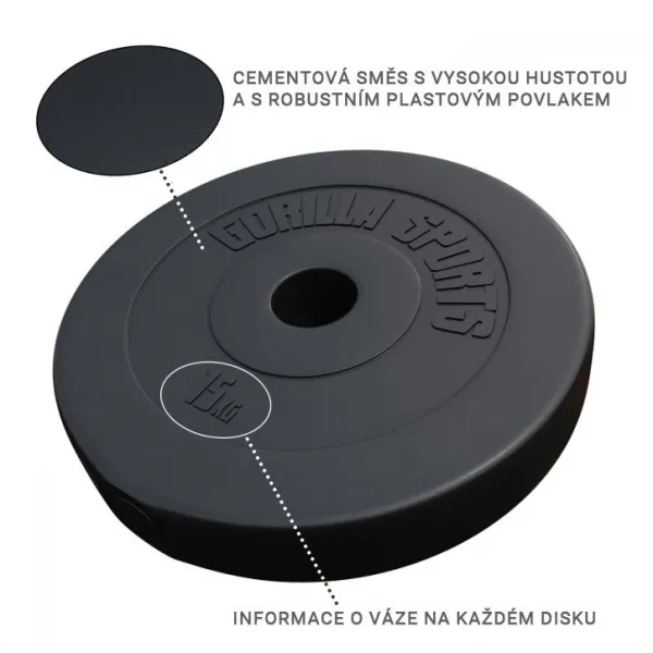 Gorilla Sports Činkový kotúč Olympia, plast, 15 kg