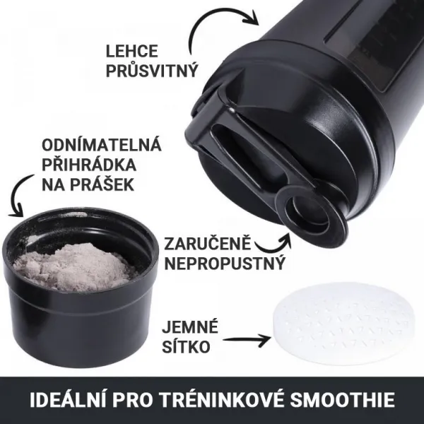 Gorilla Sports Shaker s priehradkou, 500 ml čierny
