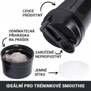 Gorilla Sports Shaker s priehradkou, 500 ml čierny