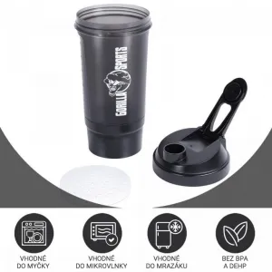 Gorilla Sports Shaker s priehradkou, 500 ml čierny
