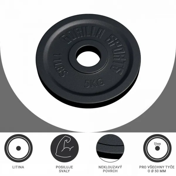 Gorilla Sports Záťažový kotúč 50/51 mm, liatina, 5 kg